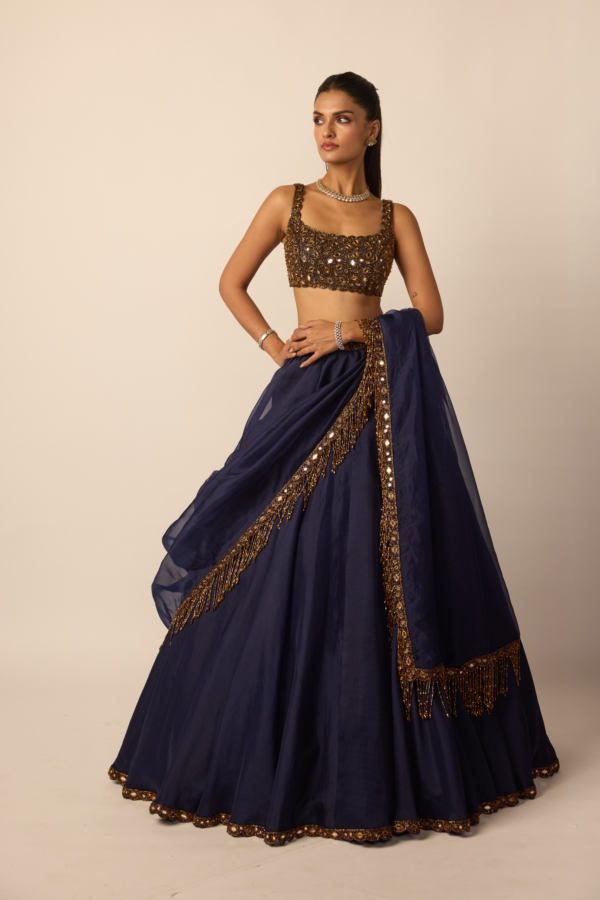 Deep Blue Tassel Dupatta Lehenga Set