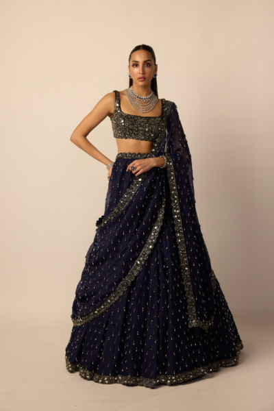 Deep Blue Single Drop Lehenga Set