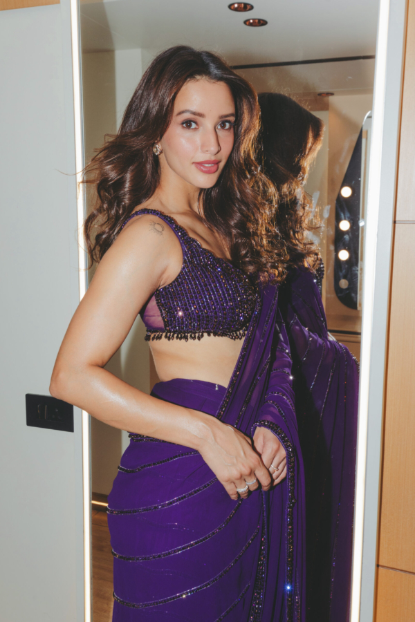 TRIPTI DIMRI IN Royalty purple Crystal saree set