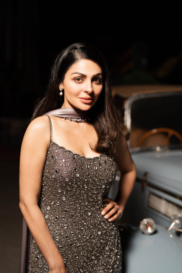 NEERU BAJWA IN Metallic Grey Sharara With Kurta Set