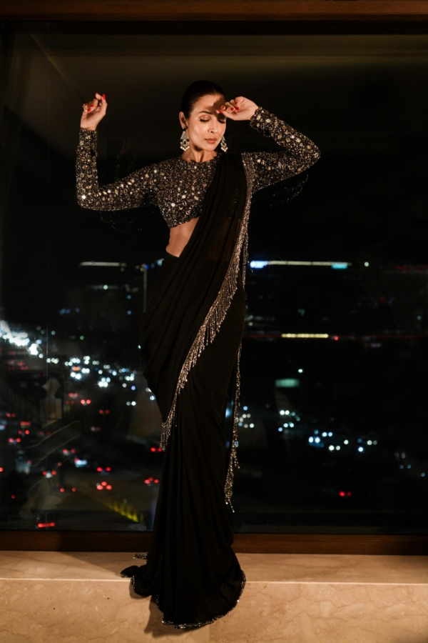 MALAIKA ARORA in Black Georgette Tassel Saree
