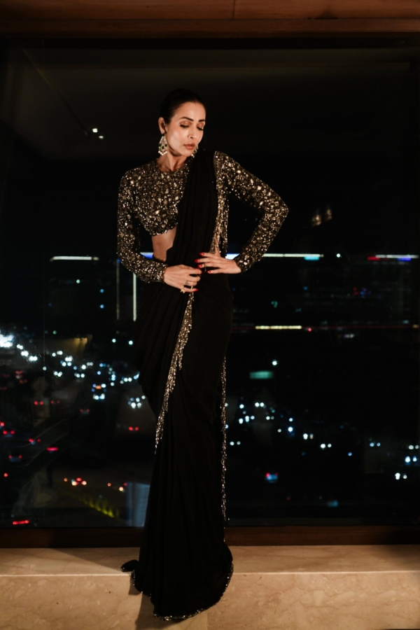 MALAIKA ARORA in Black Georgette Tassel Saree