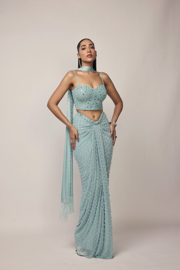 Powder Blue Single Drop Draped Skirt Set