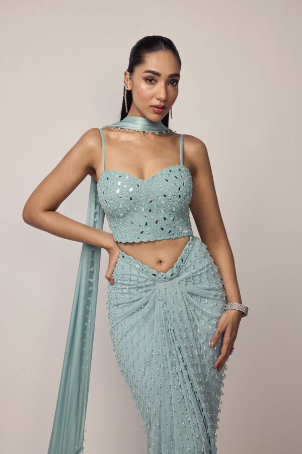 Powder Blue Single Drop Draped Skirt Set