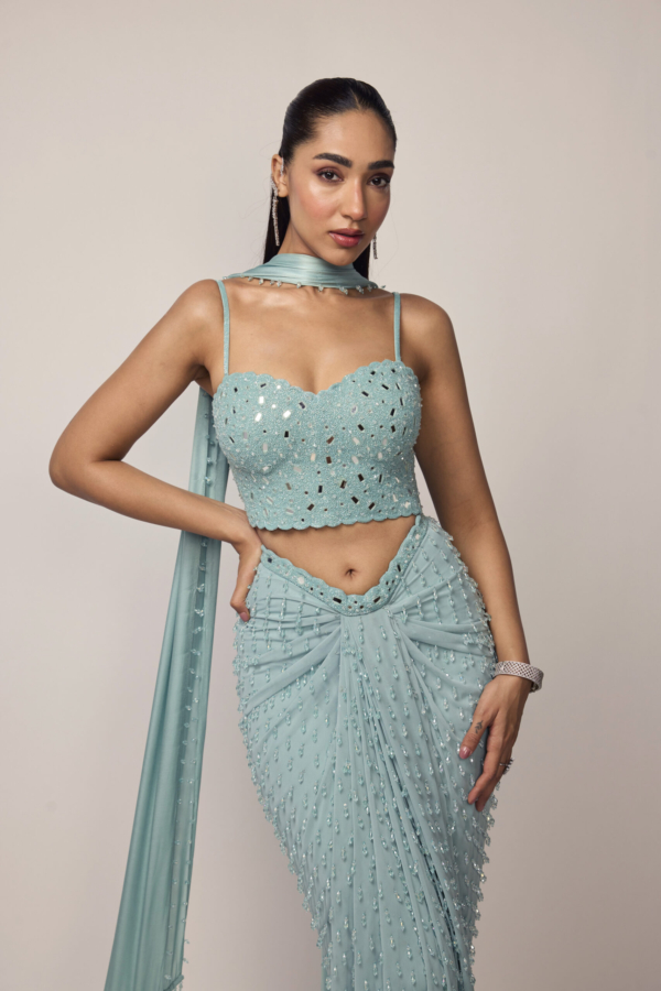 Powder Blue Single Drop Draped Skirt Set