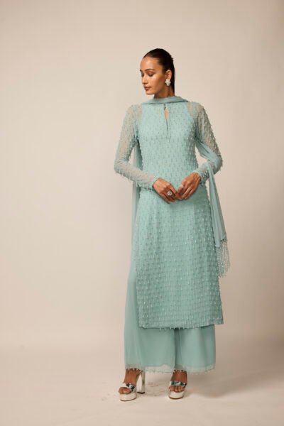 Powder Blue Pearl Drop Kurta Set