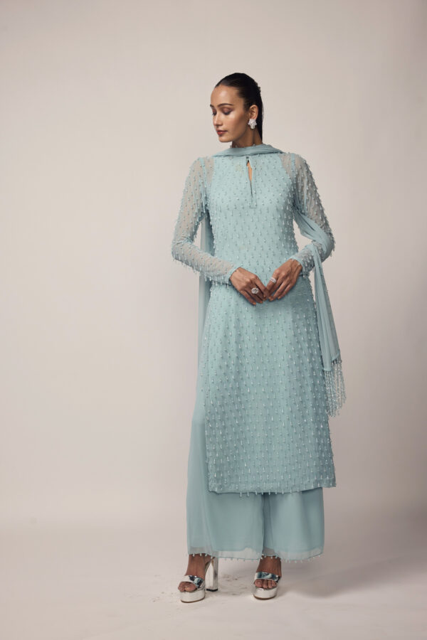 Powder Blue Pearl Drop Kurta Set