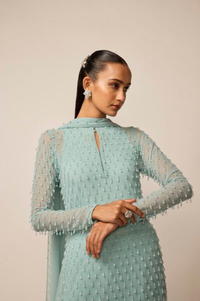 Powder Blue Pearl Drop Kurta Set
