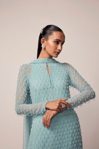 Powder Blue Pearl Drop Kurta Set