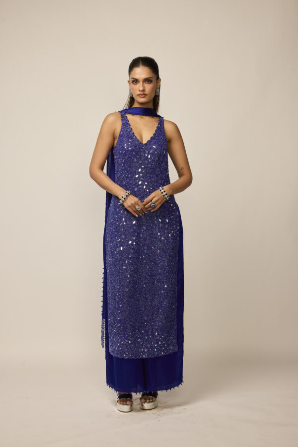 Cocktail Blue V Neck Kurta Set