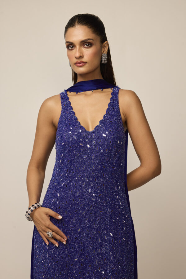 Cocktail Blue V Neck Kurta Set