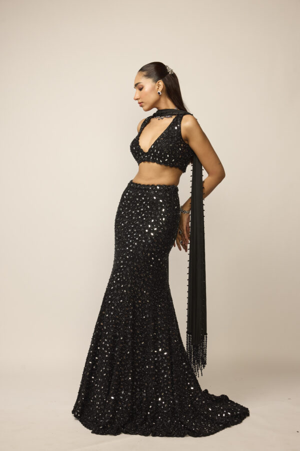 Black Fishcut Lehenga Set