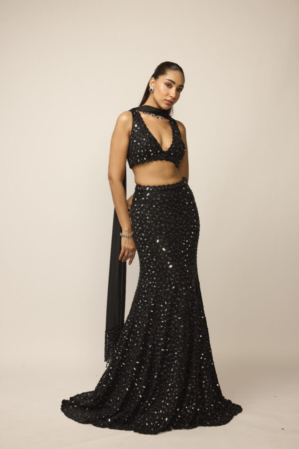 Black Fishcut Lehenga Set