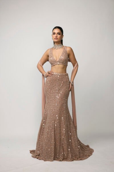 Bronze Rosé Fishcut Lehenga Set
