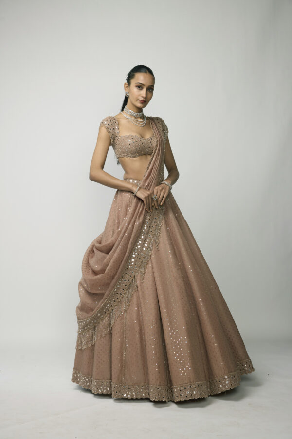 Bronze Rosé Sequins Embroidered Lehenga Set
