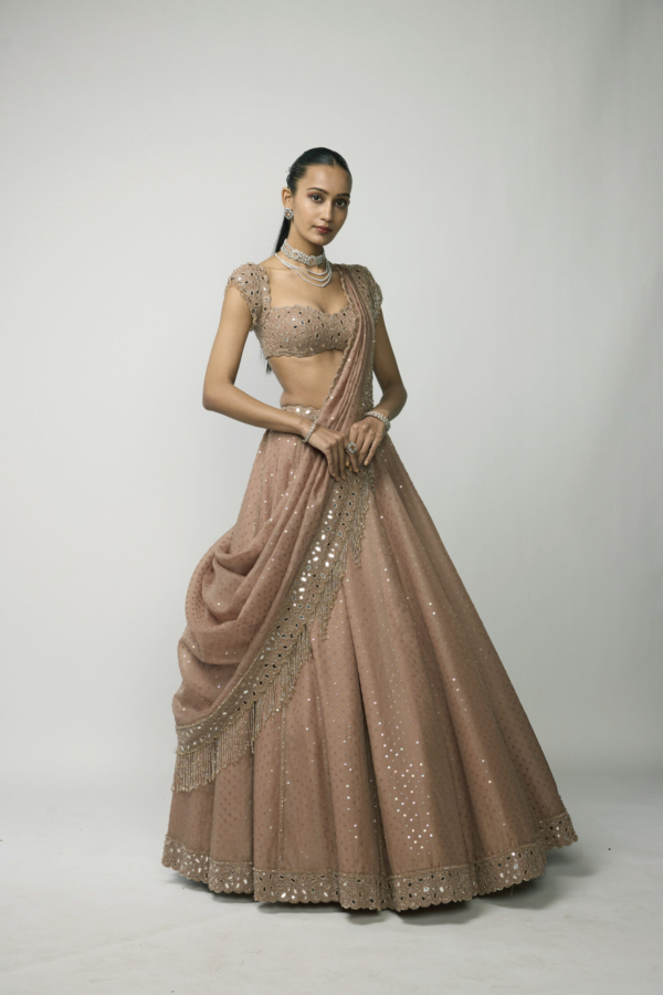 Bronze Rosé Sequins Embroidered Lehenga Set