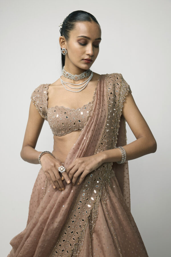 Bronze Rosé Sequins Embroidered Lehenga Set