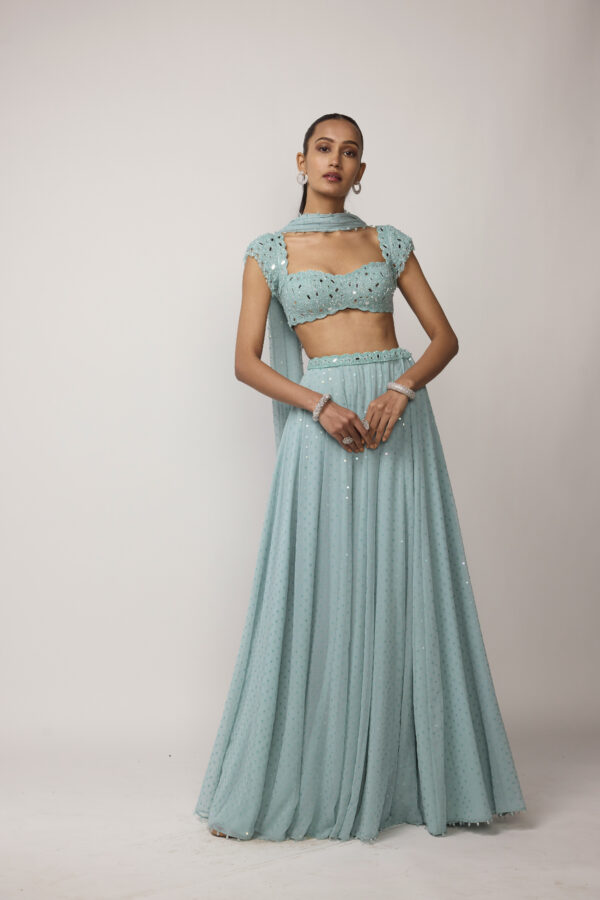 Powder Blue Geogette Skirt Set