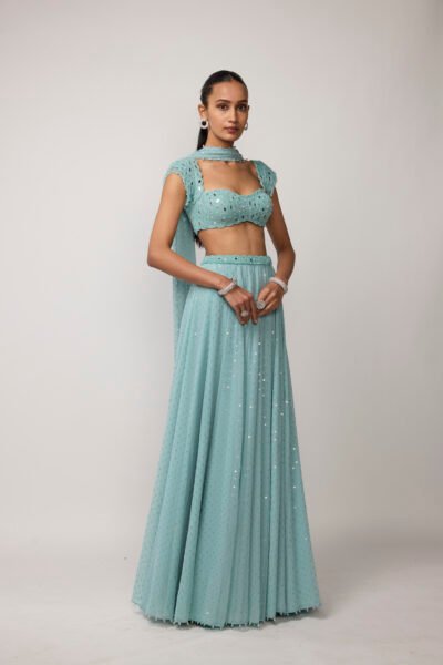 Powder Blue Geogette Skirt Set