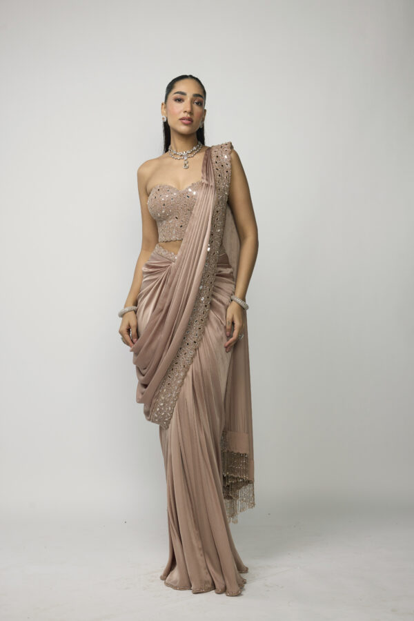 Bronze Rosé Draped Saree Set