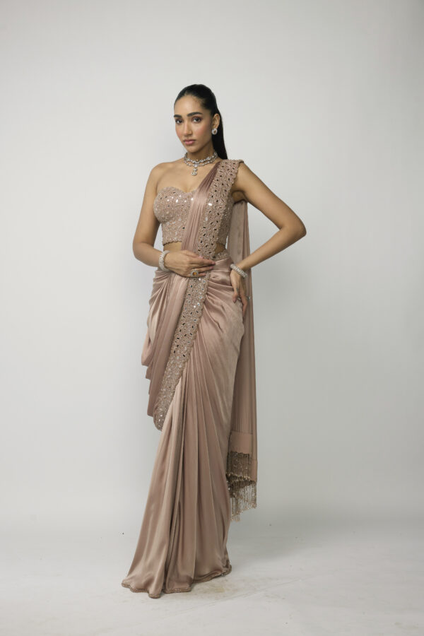 Bronze Rosé Draped Saree Set