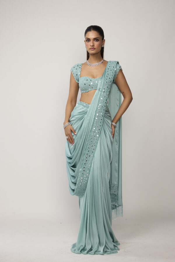 Powder Blue Draped Saree Set