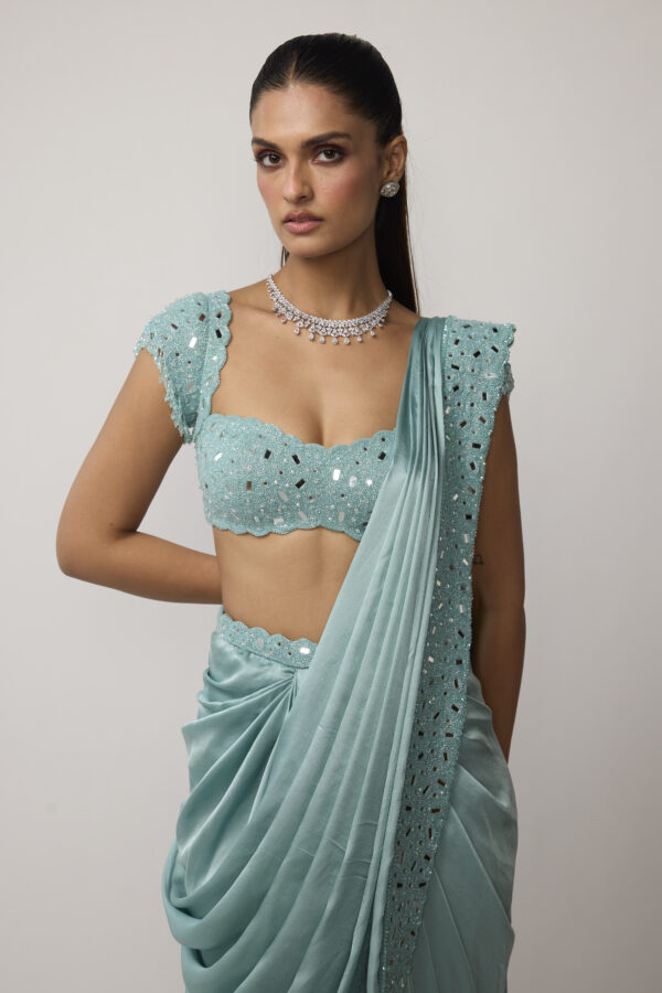 Powder Blue Draped Saree Set