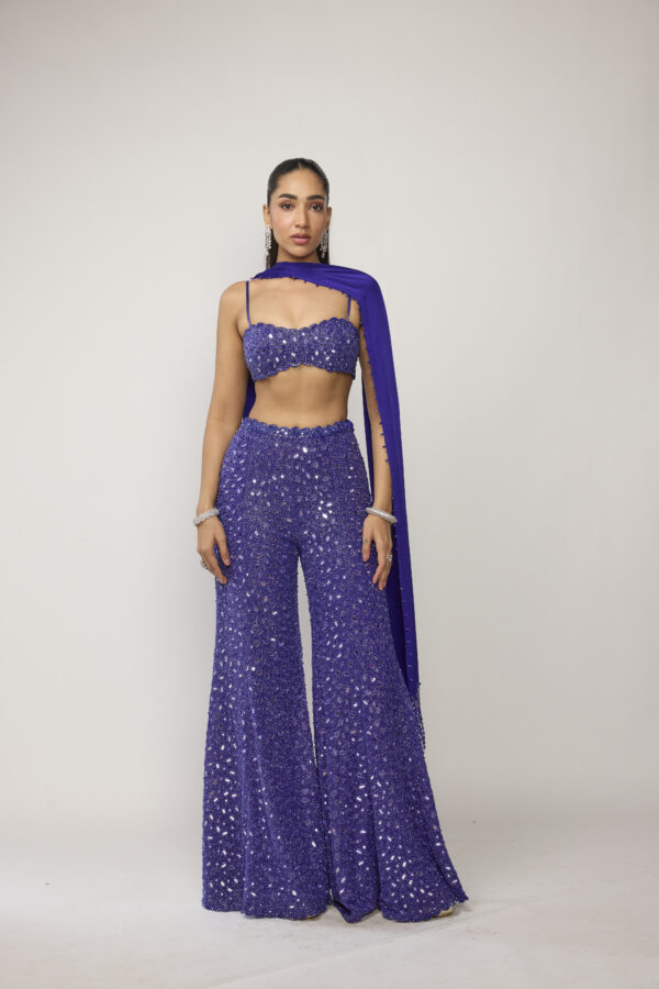 Cocktail Blue Blouse With Sharara Set