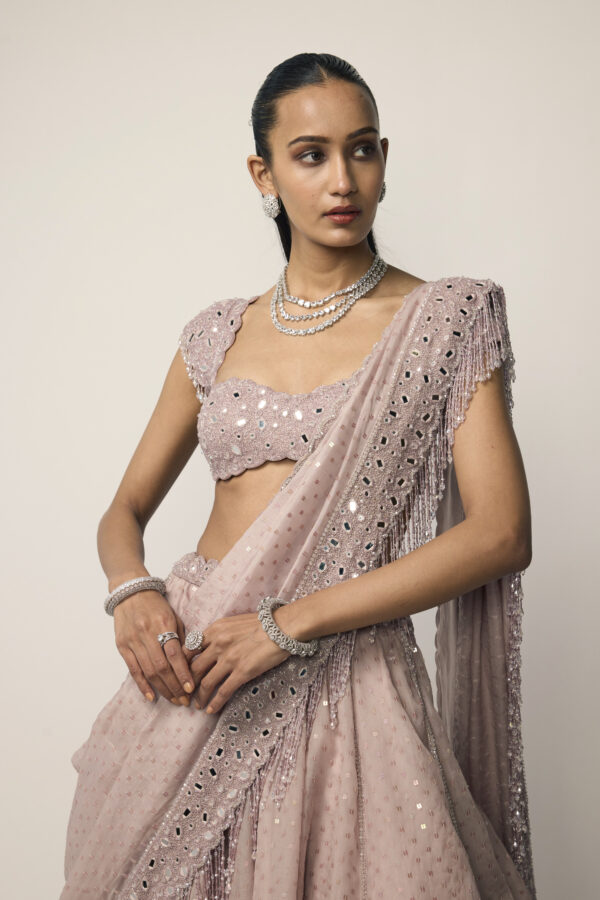 Ash Pink Sequins Embroidered Lehenga Set