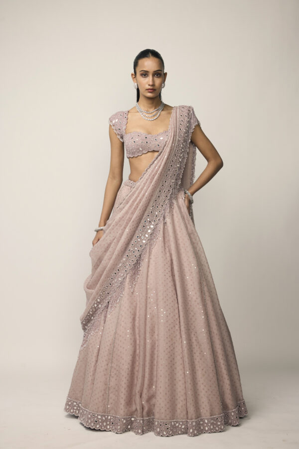Ash Pink Sequins Embroidered Lehenga Set