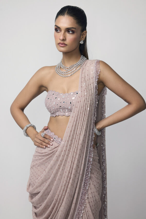Ash Pink Draped Saree Set