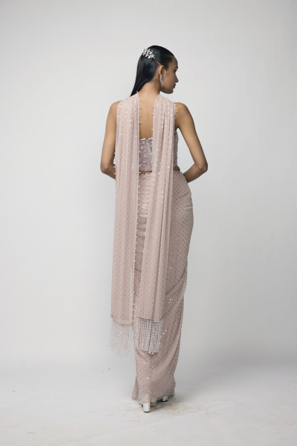 Ash Pink Draped Sequins Embroidered Skirt Set