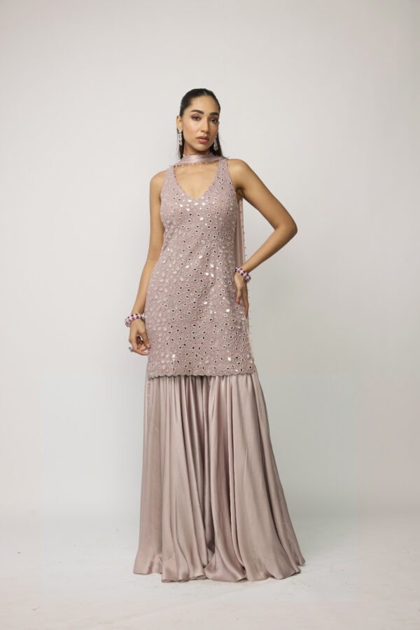 Ash Pink Satin Sharara Set