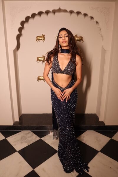 Payal Shah in Deep Blue Single Drop Draped Skirt