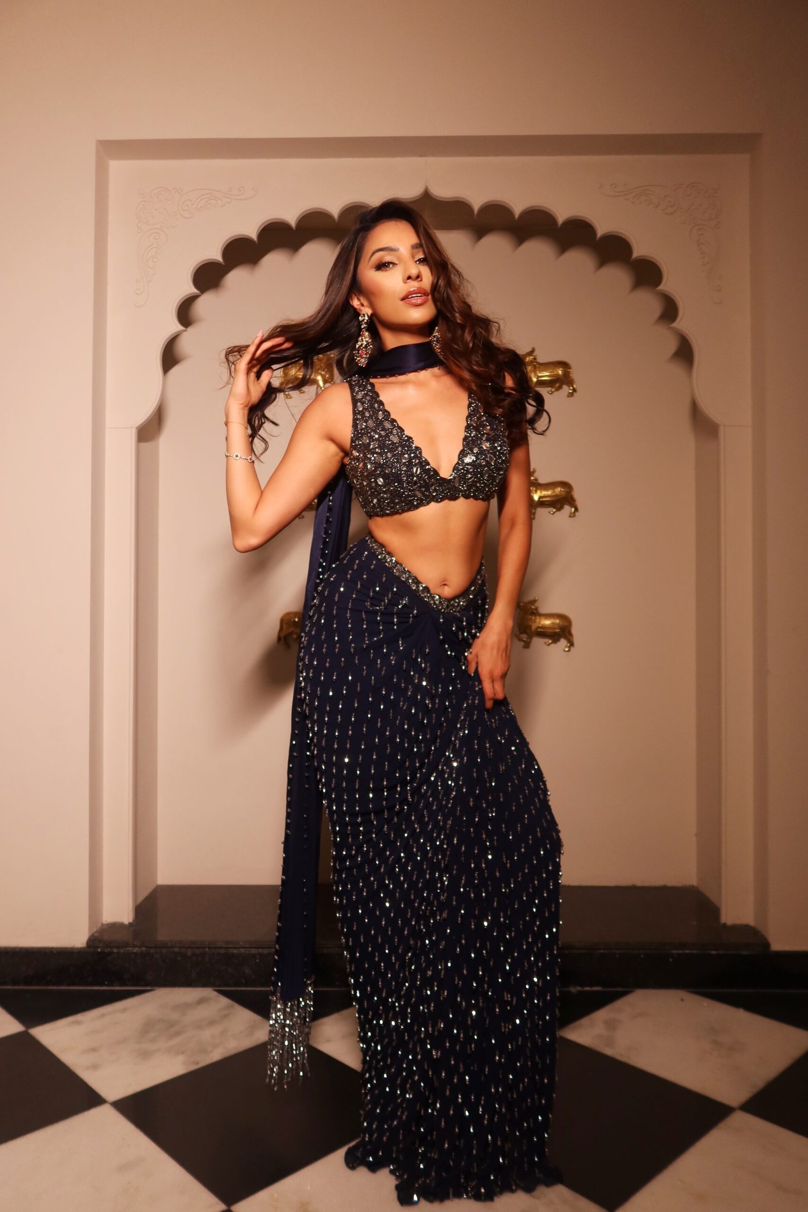 Payal Shah in Deep Blue Single Drop Draped Skirt - Image 3