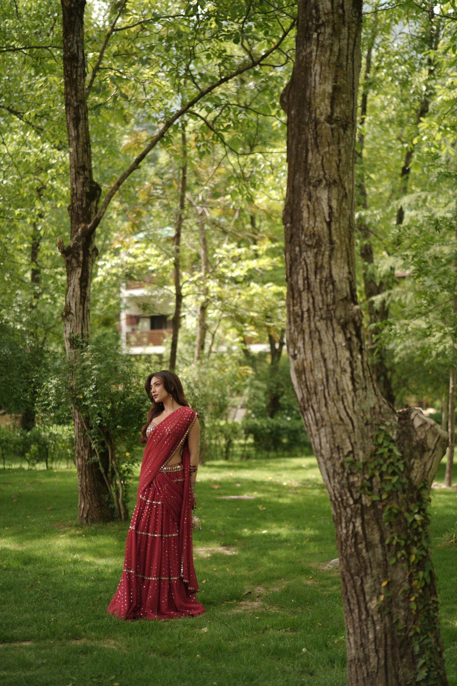 Sahher Bambba in Crimson Red Multi-tier Sequin Embroidered Saree Set - Image 4