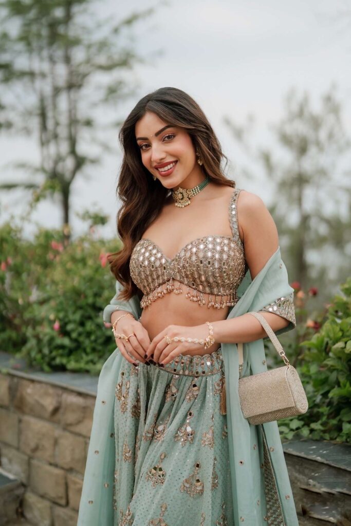 Sahher Bambba in Powder Blue Organza Sequin Embroidered Lehenga Set