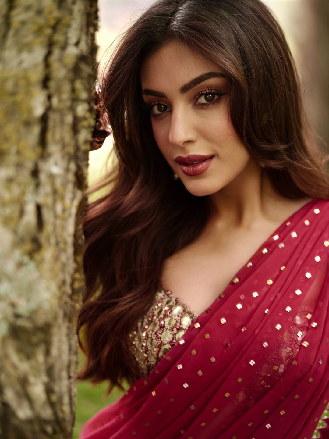 Sahher Bambba in Crimson Red Multi-tier Sequin Embroidered Saree Set - Image 2