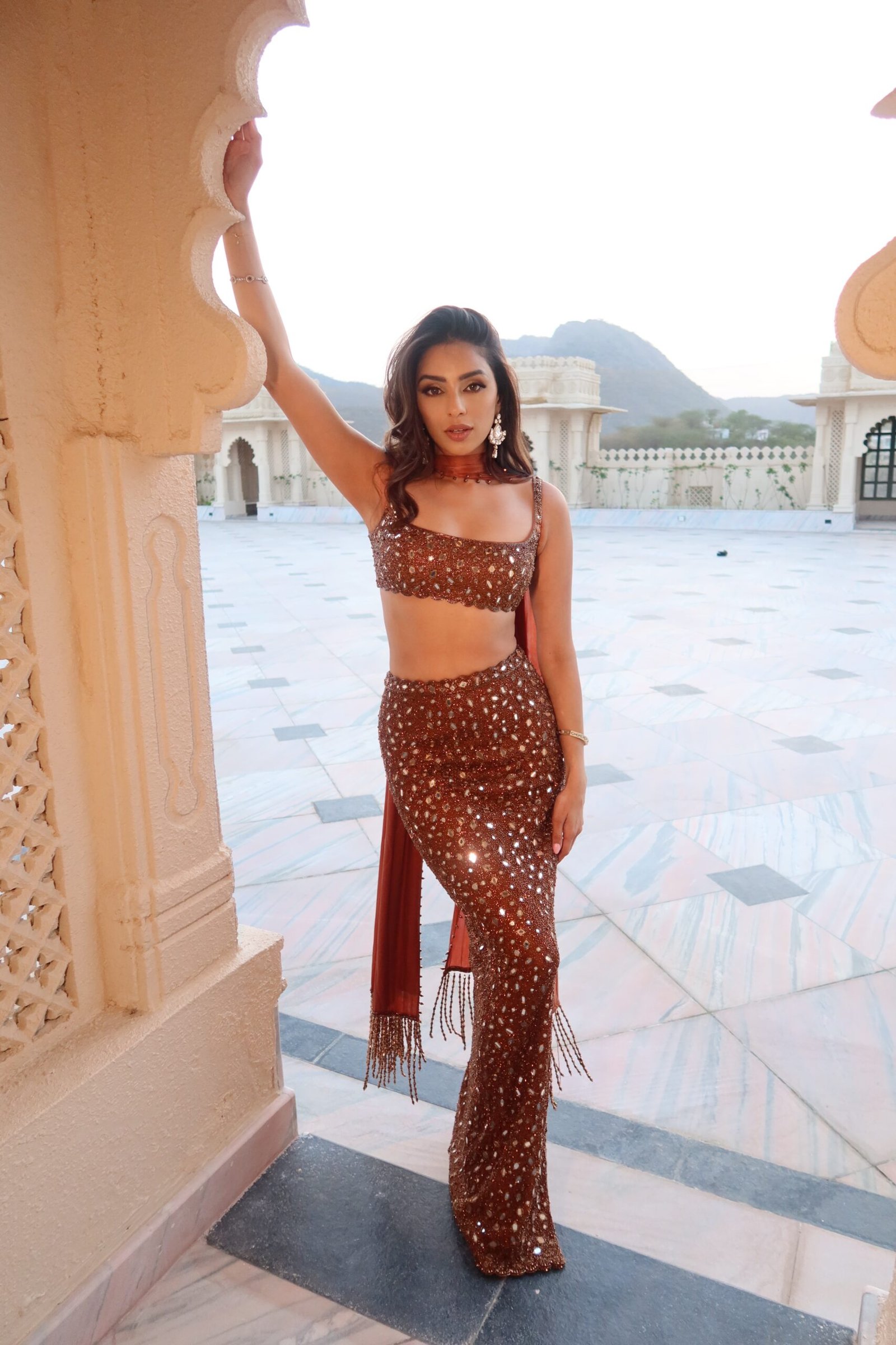 Payal Shah in Metallic Copper Pencil Skirt Set - Image 4