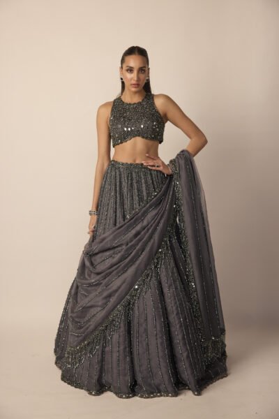 Metallic Grey Linear Lehenga Set