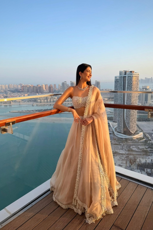 Hanna Khan in Light Beige Organza Lehenga Set