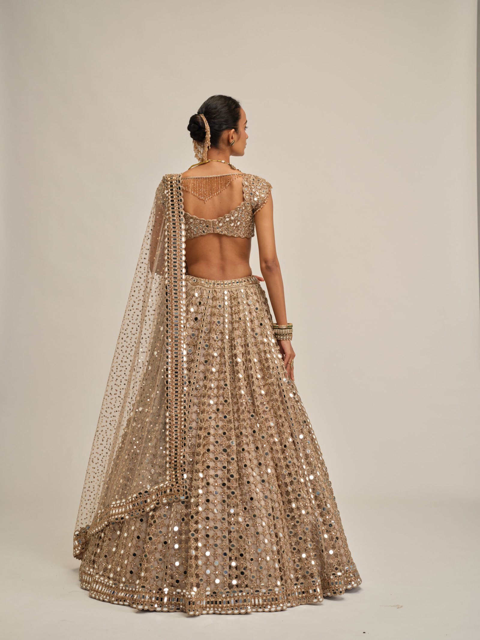 LIGHT BEIGE BIG MIRROR CUTWORK LEHENGA SET - Image 6