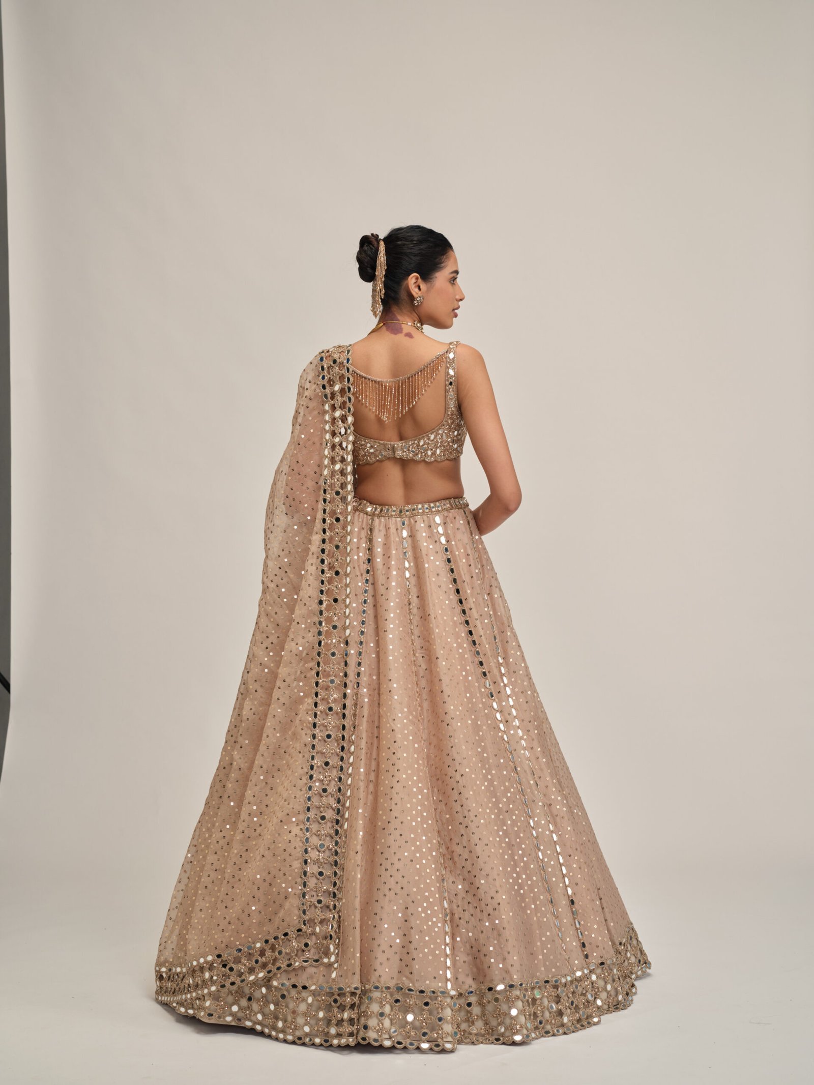 LIGHT BEIGE SEQUINS EMBROIDERED LEHENGA SET - Image 4