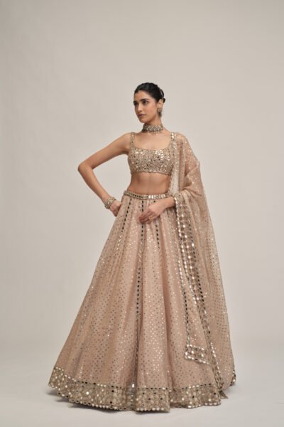 LIGHT BEIGE SEQUINS EMBROIDERED LEHENGA SET