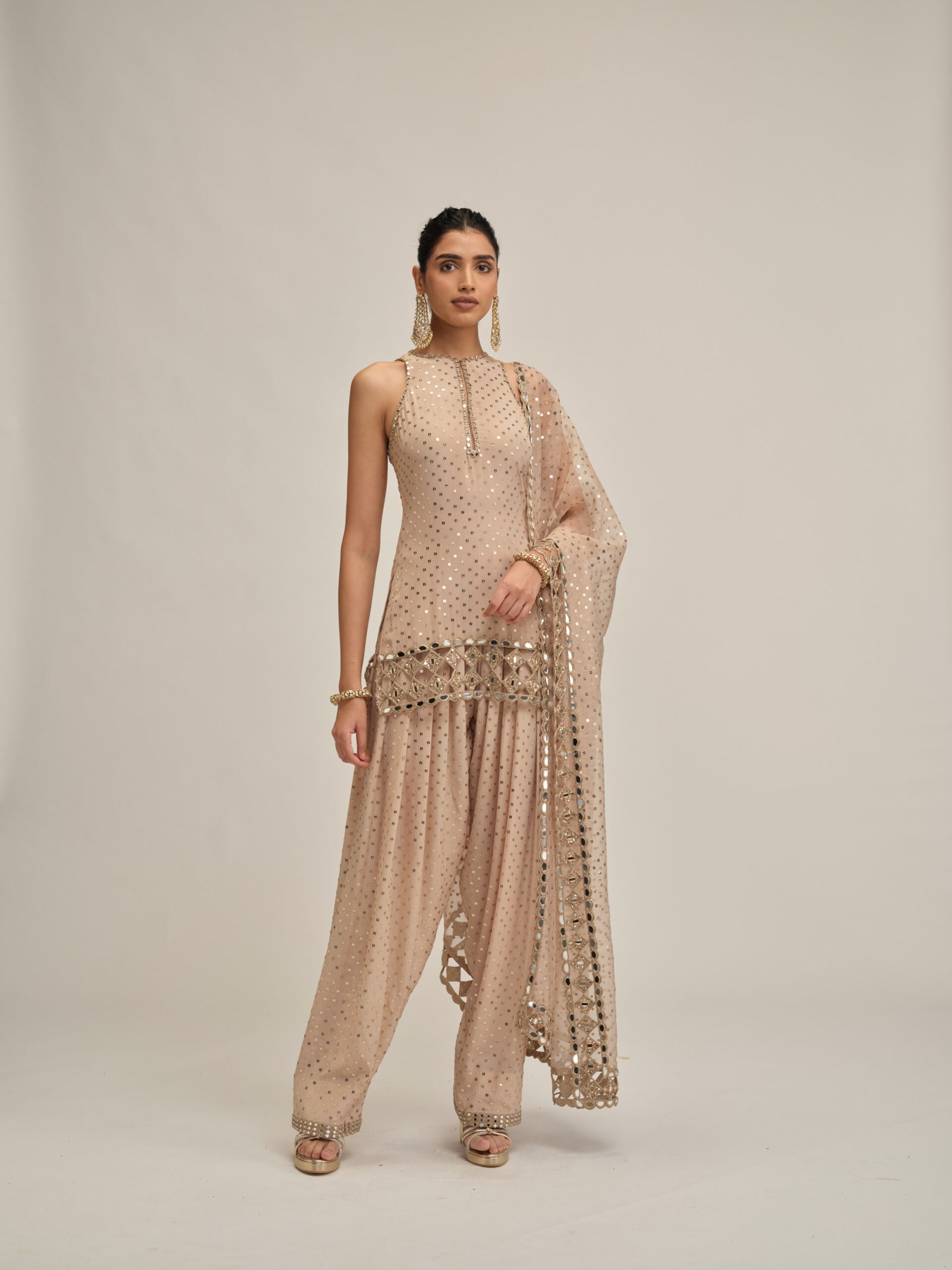 LIGHT BEIGE KURTA SALWAR SET - Image 4