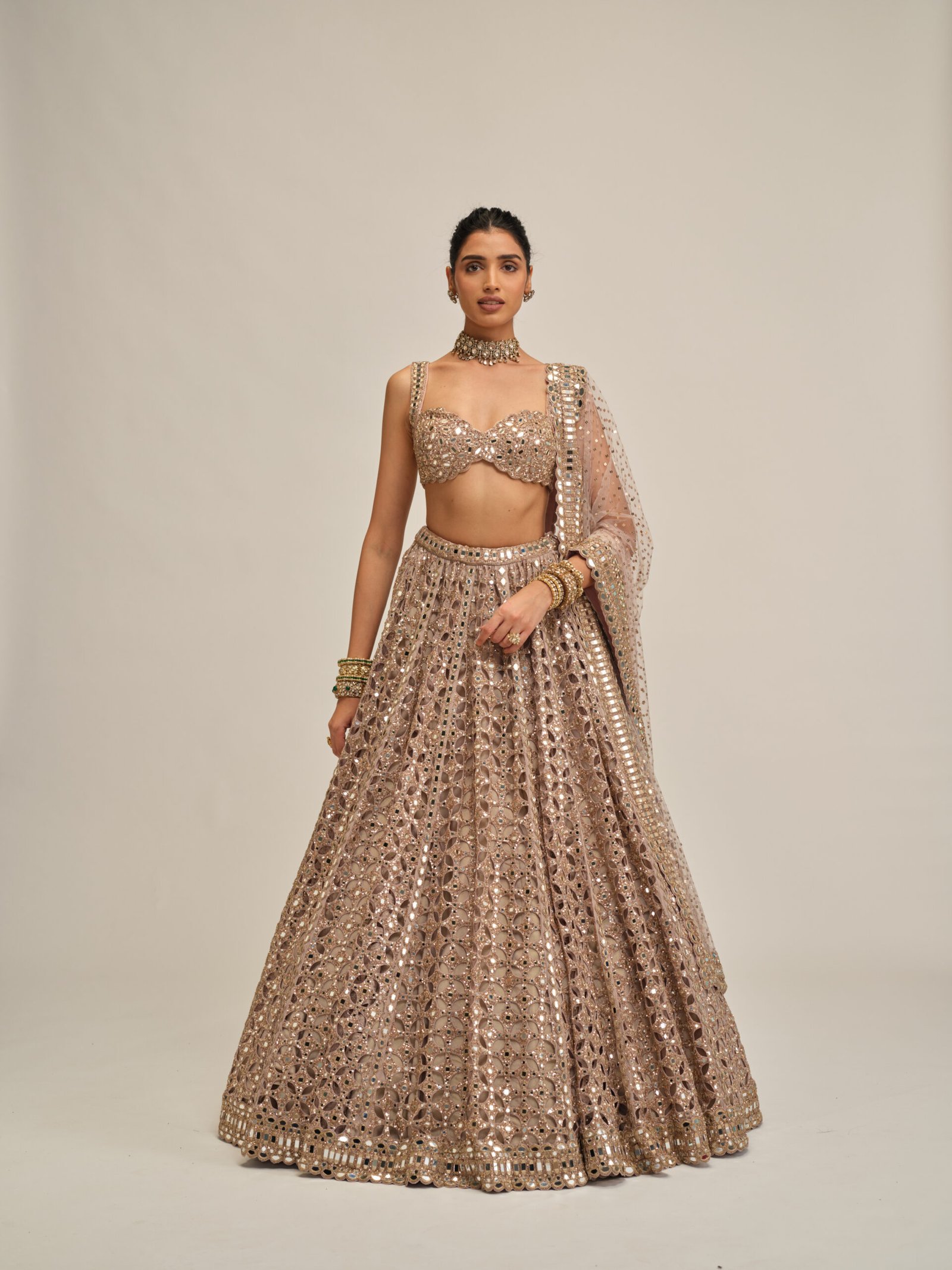 ASH PINK CIRCULAR CUTWORK LEHENGA SET