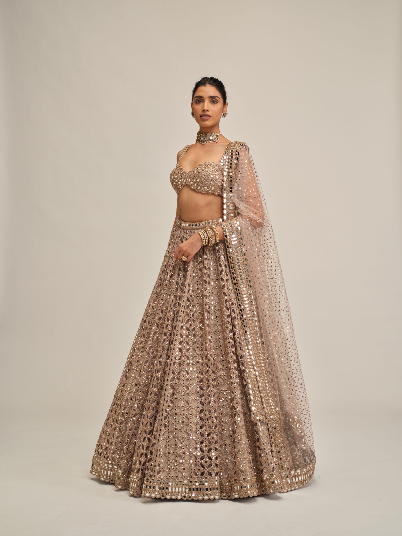 ASH PINK CIRCULAR CUTWORK LEHENGA SET - Image 4