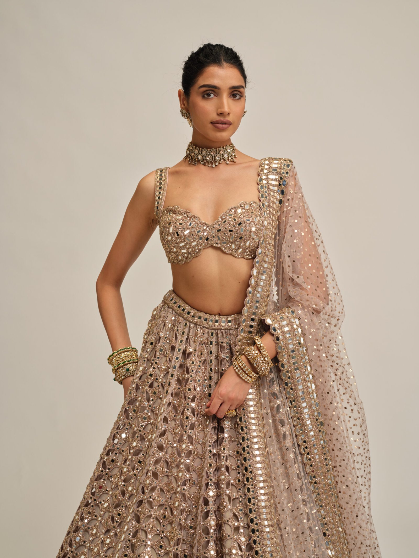 ASH PINK CIRCULAR CUTWORK LEHENGA SET - Image 2