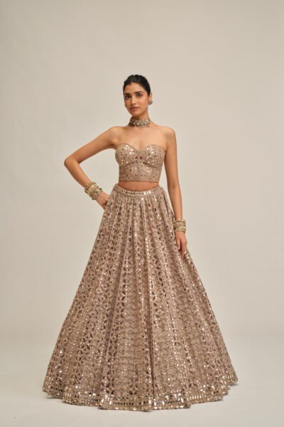 ASH PINK CIRCULAR CUTWORK CROP TOP SKIRT SET