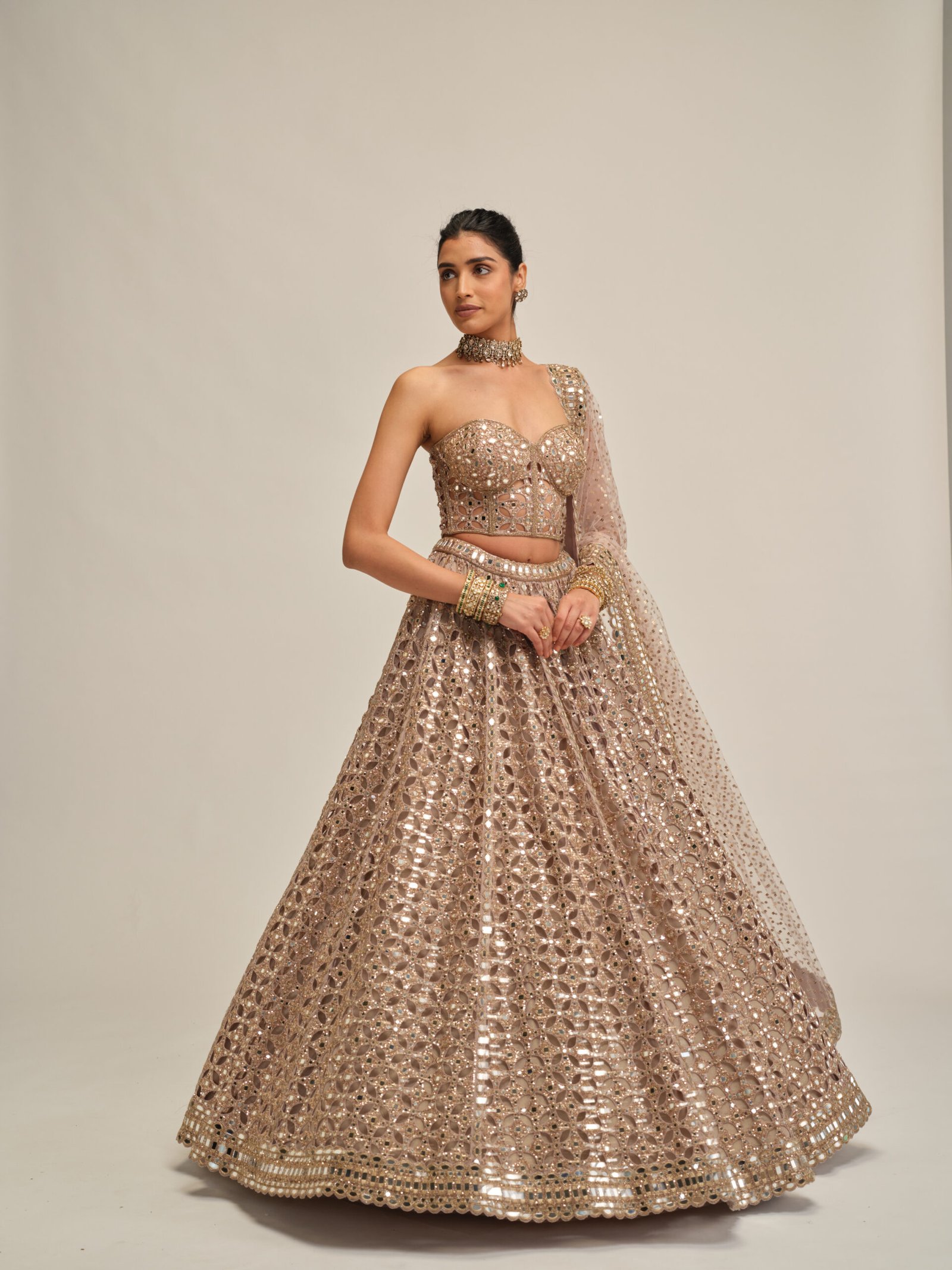 ASH PINK CIRCULAR CUTWORK LEHENGA WITH CORSET SET - Image 3
